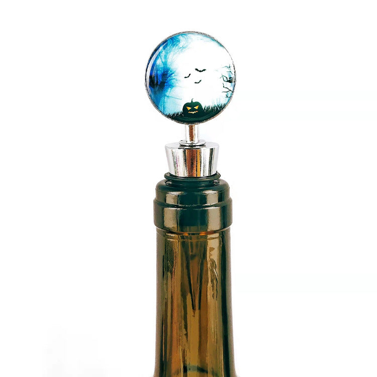 Wholesale Halloween Small Round Mirror Silicone Wine Bottle Stopper Gift Box